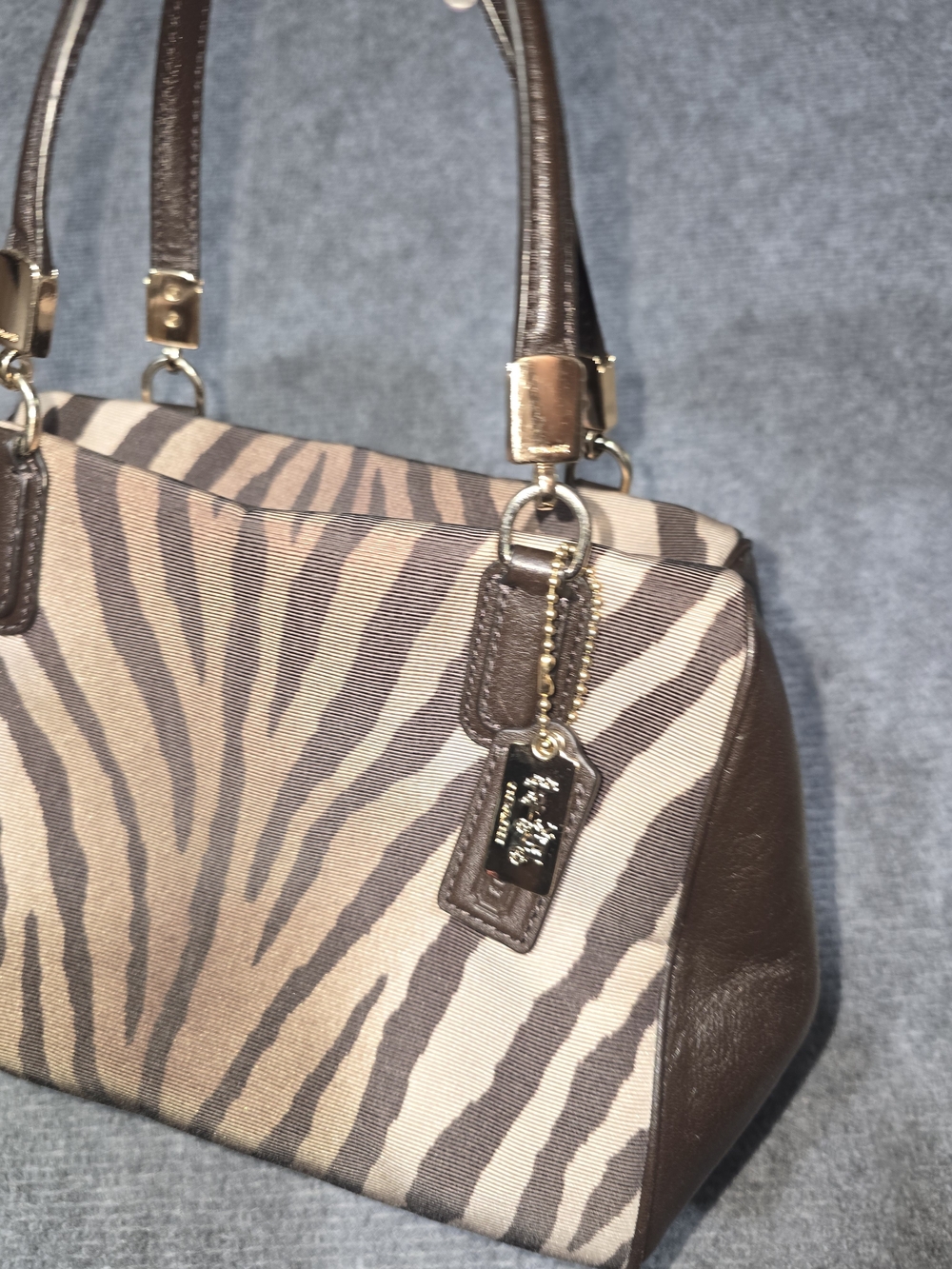 Coach Madison Madeline 26634 Zebra Print Brown Leather Satchel Crossbody Bag - Picture 7 of 16